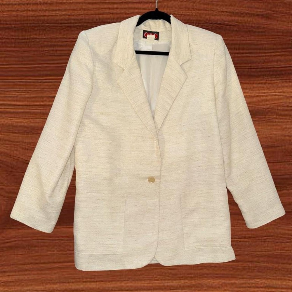 CAC Vintage Ivory Textured Blazer Women's Size 8 Made in USA Career Jacket